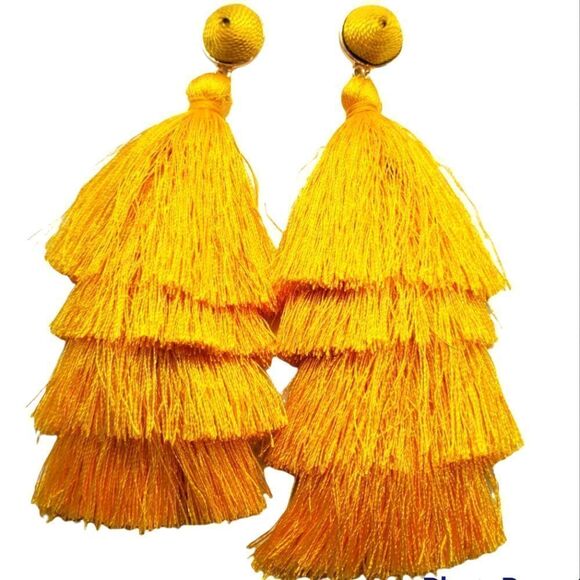 NWT Yellow Dangling Tassel Earrings - Picture 1 of 3